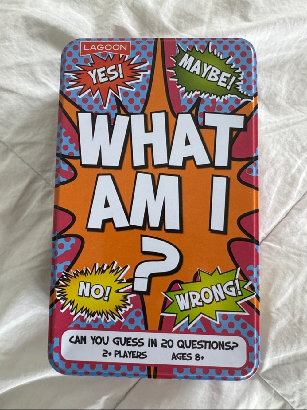 Lagoon "What Am I?" 20 Questions Card Game Tin - Bright Orange